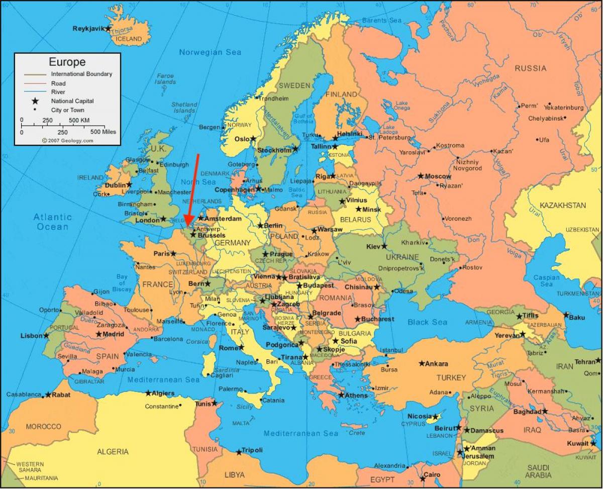 Posizione del Belgio sulla mappa dell'Europa occidentale