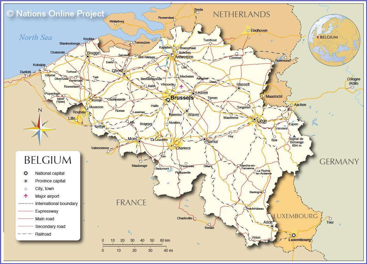Mappa delle linee ferroviarie del Belgio
